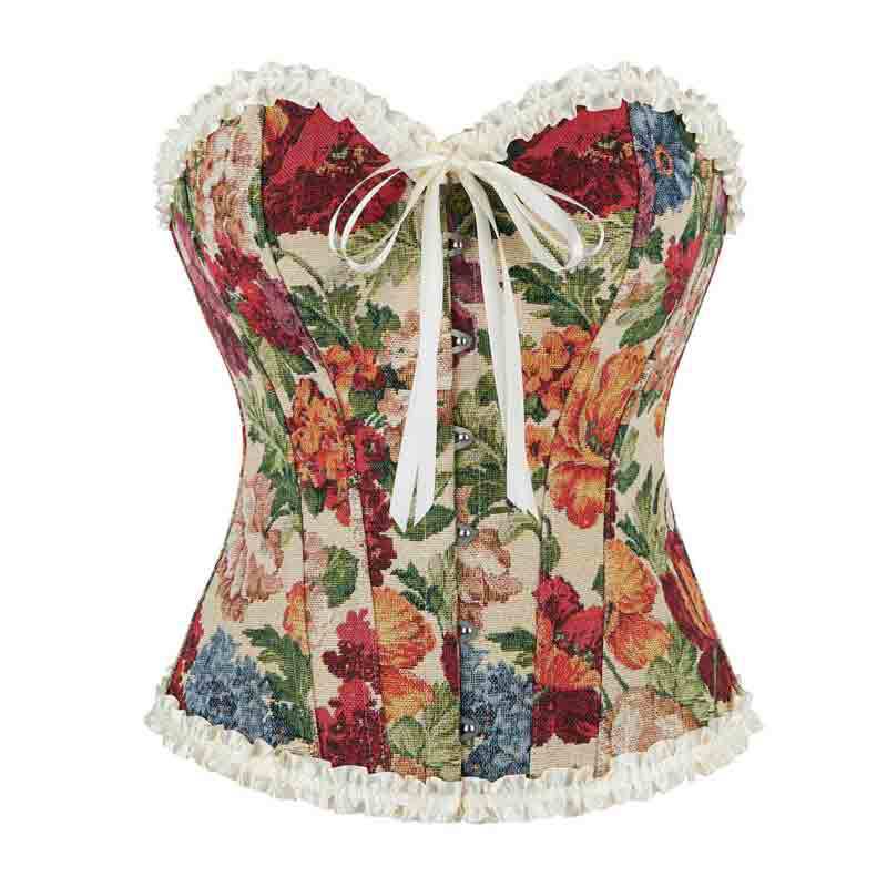French-Style Fishbone Corset with Lace Print, Strapless Women's Court-Style Fishbone Shapewear for Outerwear
