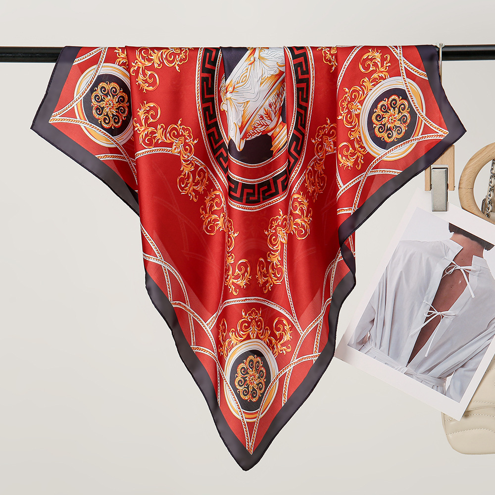 Color de contraste transfronterizo de moda 70 bufanda de seda de simulación pequeña bufanda de seda larga protección del cuello personalidad temperamento bufanda cuadrada salvaje mujer