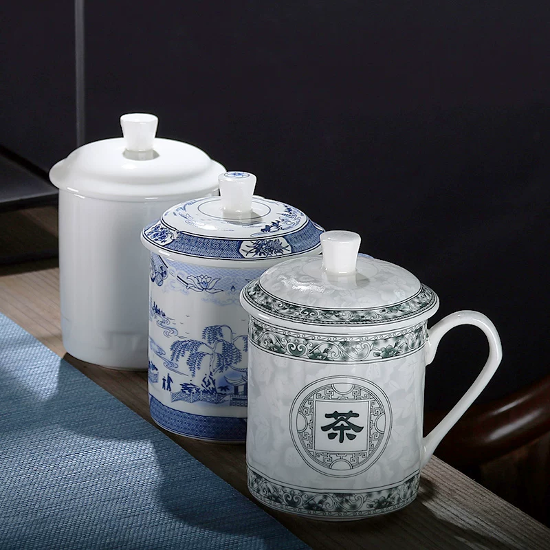Ceramic cover, tea cup with glass for home use