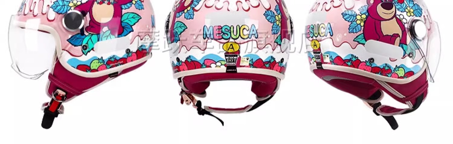 Maiska Strawberry Bear Half Helmet Cycling Electric Bicycle Summer 3/4 Motorcycle Helmet Female Marvel Joint