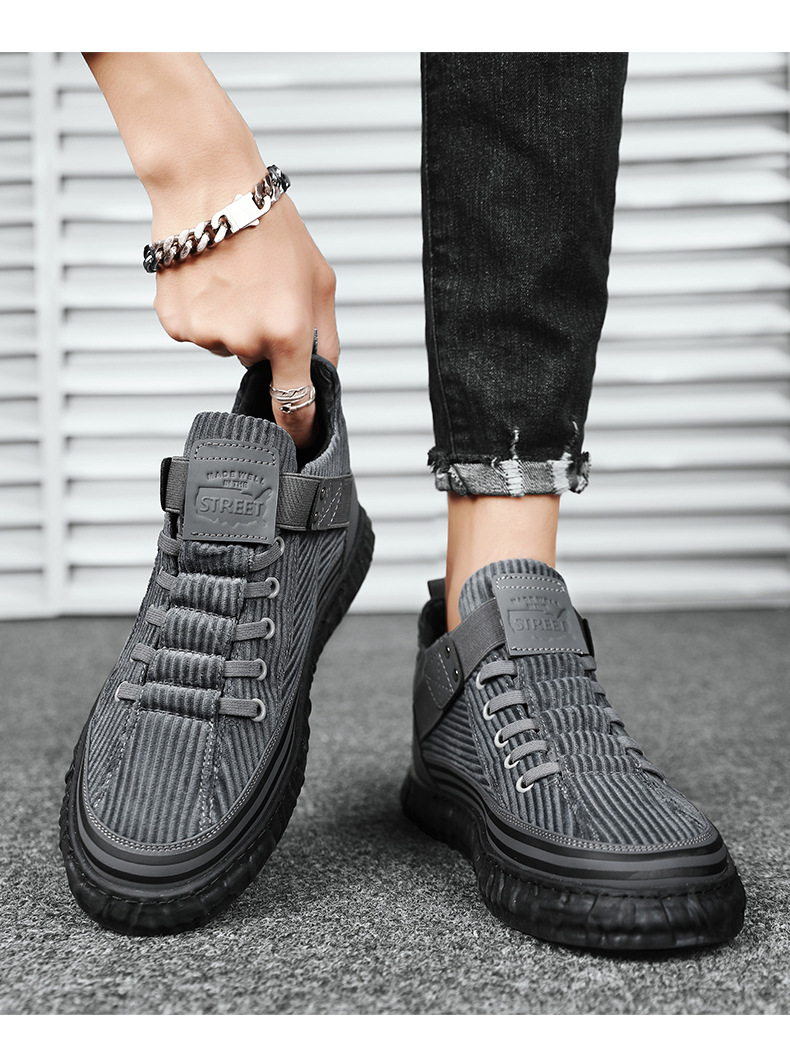 Zimska žametna topla bombažna moška oblačila Zhongbang Corduroy, priložnostna ravna drsalka, mladinski modni čevlji_voghion.com