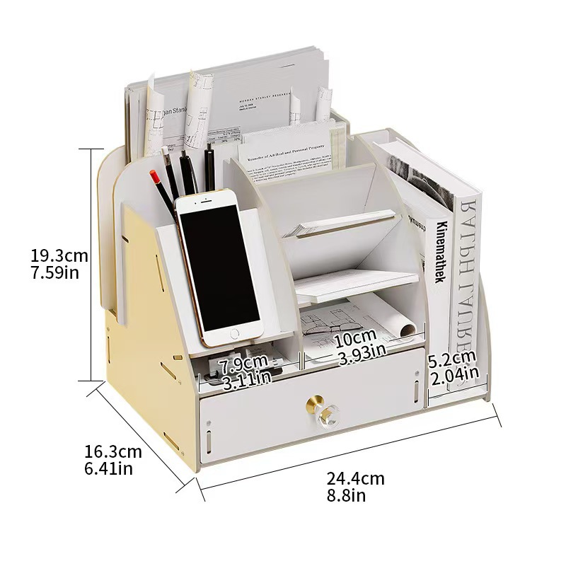 De madera del norte de Europa-estilo caja de almacenamiento escritorio marcador organización caja multi-rejilla plegable Oficina escritorio almacenamiento