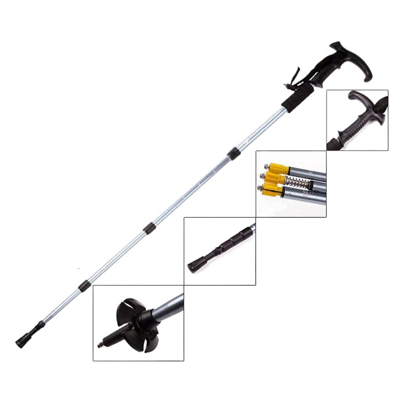 Suministros de viaje de cuatro secciones de aleación de aluminio soporte de dosel amortiguador ultraligero mango recto mango curvo palo de trekking bastón senderismo al aire libre