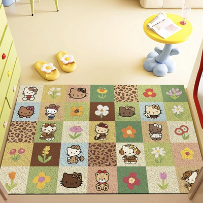 Avtomobil döşəmə paspasları — Mat - green-plaid-hello-kitty-4060cm-silk-circle
