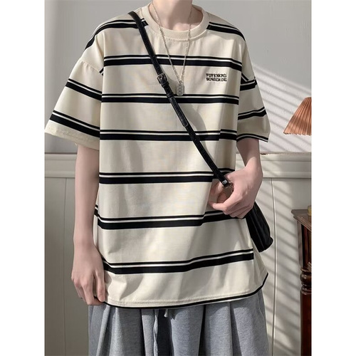 Summer Heavyweight Pure Cotton T-Shirt and Shorts Set for Teens and Young Adults, with a Cool and Mysterious American Dark Style Outfit