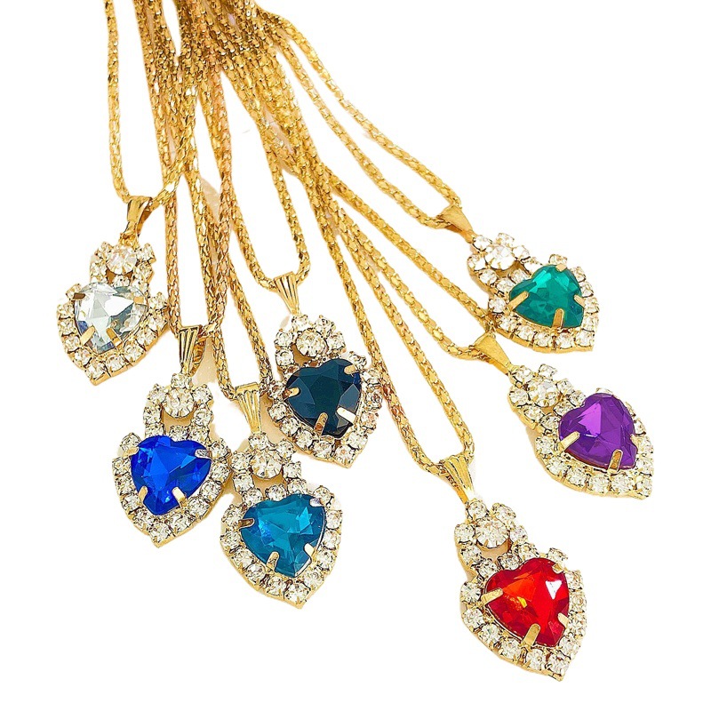 Europeo y americano personalizado amor rhinestone collar pendientes anillo traje brillante joyería nupcial fábrica al por mayor conjunto de tres piezas