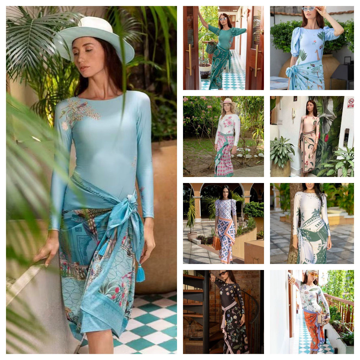 Купальник-платье с длинным рукавом и принтом, защищающий от солнца, для женщин, консервативный, цельный, для трансграничной торговли на Amazon, коллекция 2025 года, европейский и американский стиль.