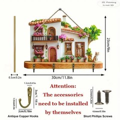 新着カラフルな木製キャビンキーハンガーフラットグラフィックデザインリビングルームの装飾木製置物キーハンガー