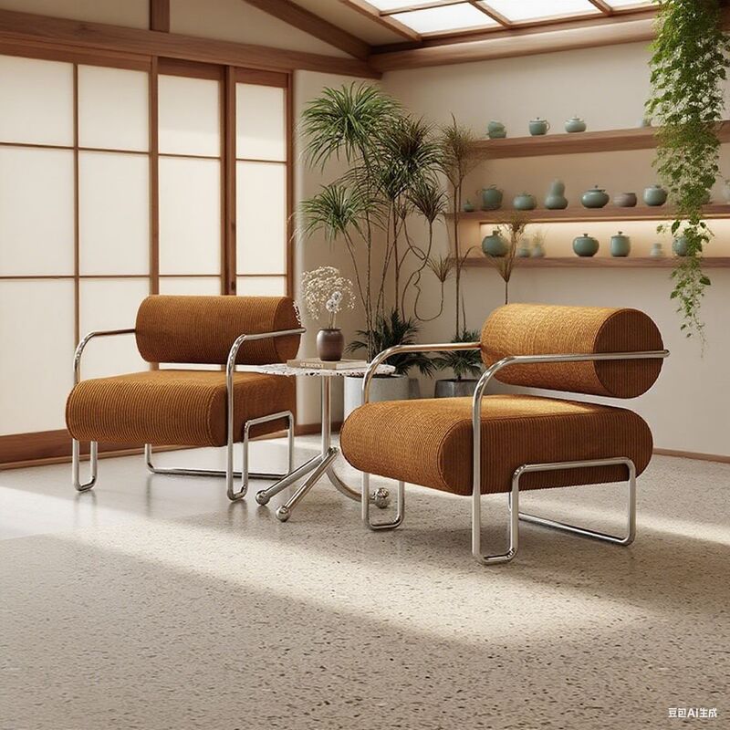 Medieval Style Hotel B&B Light Luxury Reception Chair Stainless Steel Creative Leisure Bauhaus Single Sofa Chair Guest