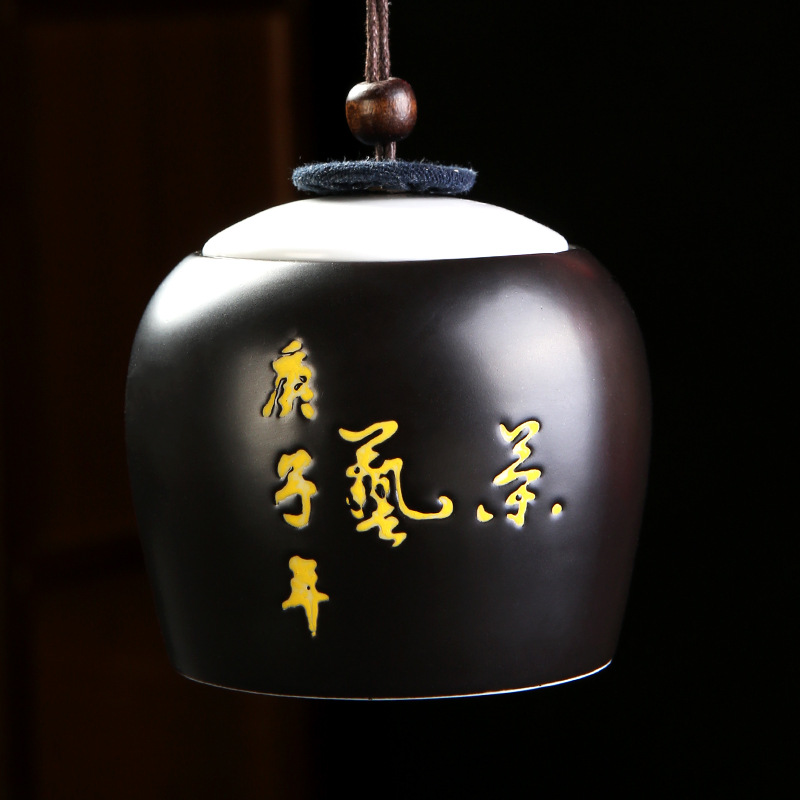 Practical Ceramic Tea Can Small Creative Zen Tea One Sealed Can Small Jar Black and White Mini Tea Can with Logo
