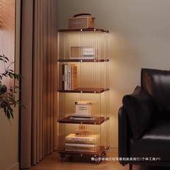 中古风实木旋转置物架沙发旁可移动多层展示柜落地亚克力转角书架
