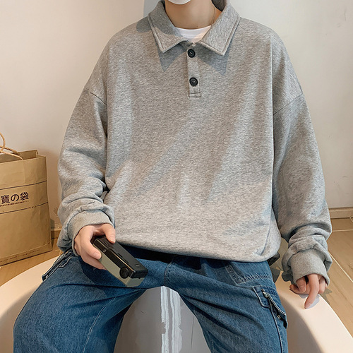Casual Men's Spring and Autumn Season Thin Trendy Collar Long-Sleeve Base Shirt Hong Kong Style Loose Large Size Outerwear
