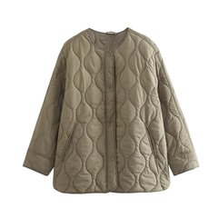 速売通クロスボーダー外国貿易婦人服卸売新型欧米風カジュアル菱格丸首キルティングゆったり綿衣