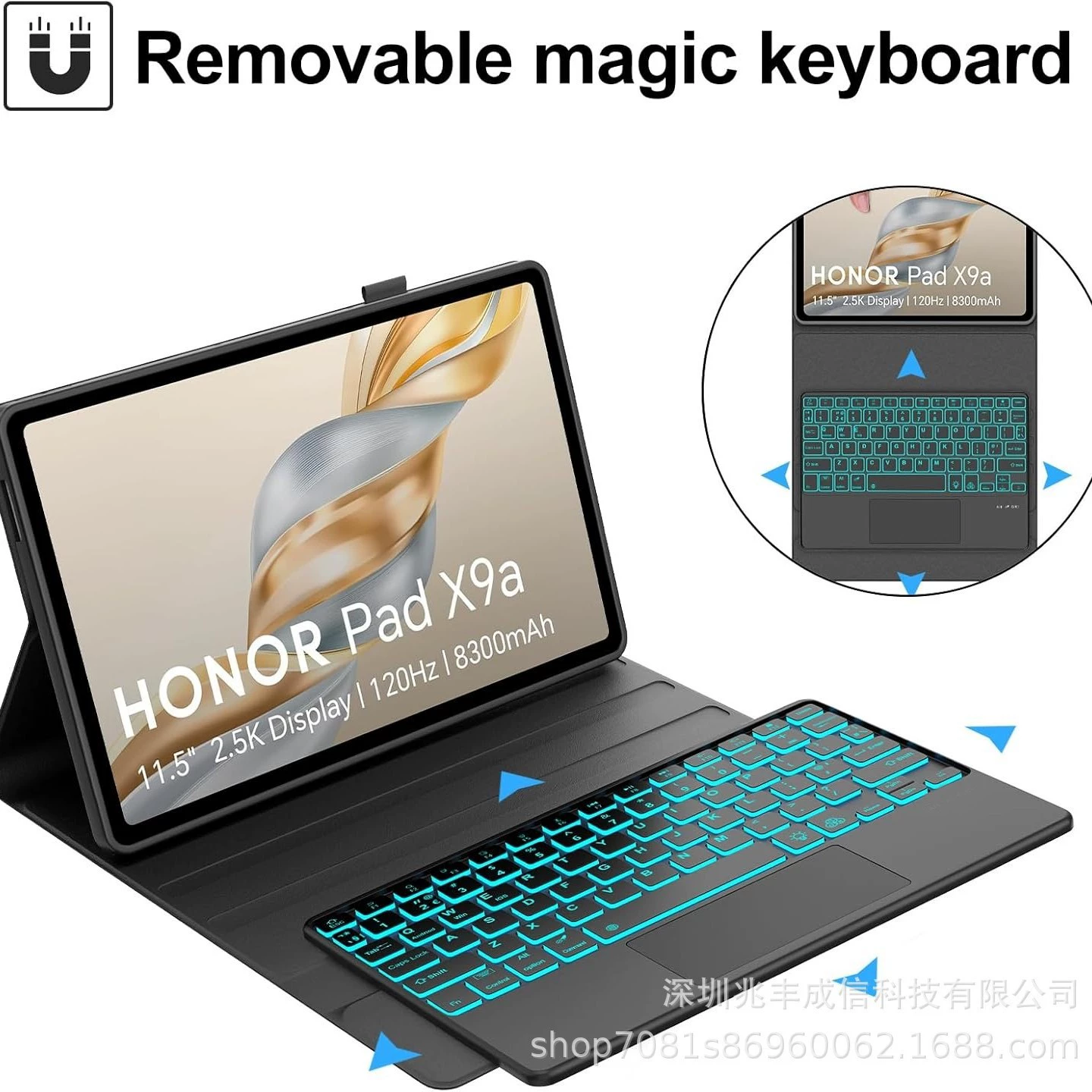 Huawei, Honor, совместимый чехол для планшета, бесшумная клавиатура, x9, 9A, 11.5 дюйм, Bluetooth