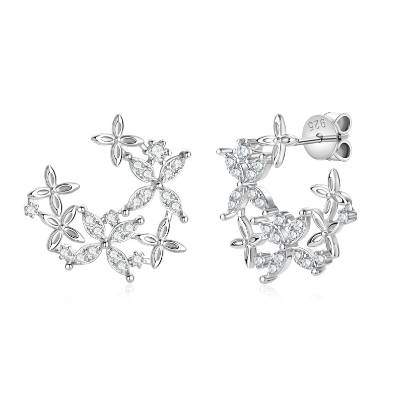 Fashion Girls Silver Jewelry, Stunning Moissanite Earrings with Unique Four-leaf Clover Design for Women
