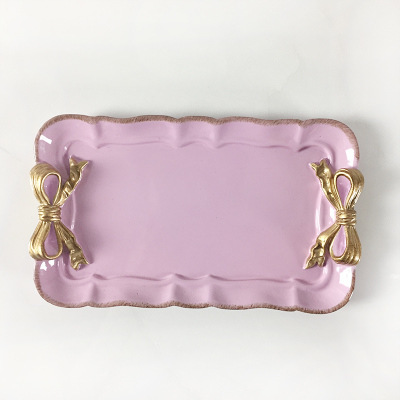 Retro bow rectangular resin tray fruit tray afternoon tea tray food decoration tray cake tray dessert tray