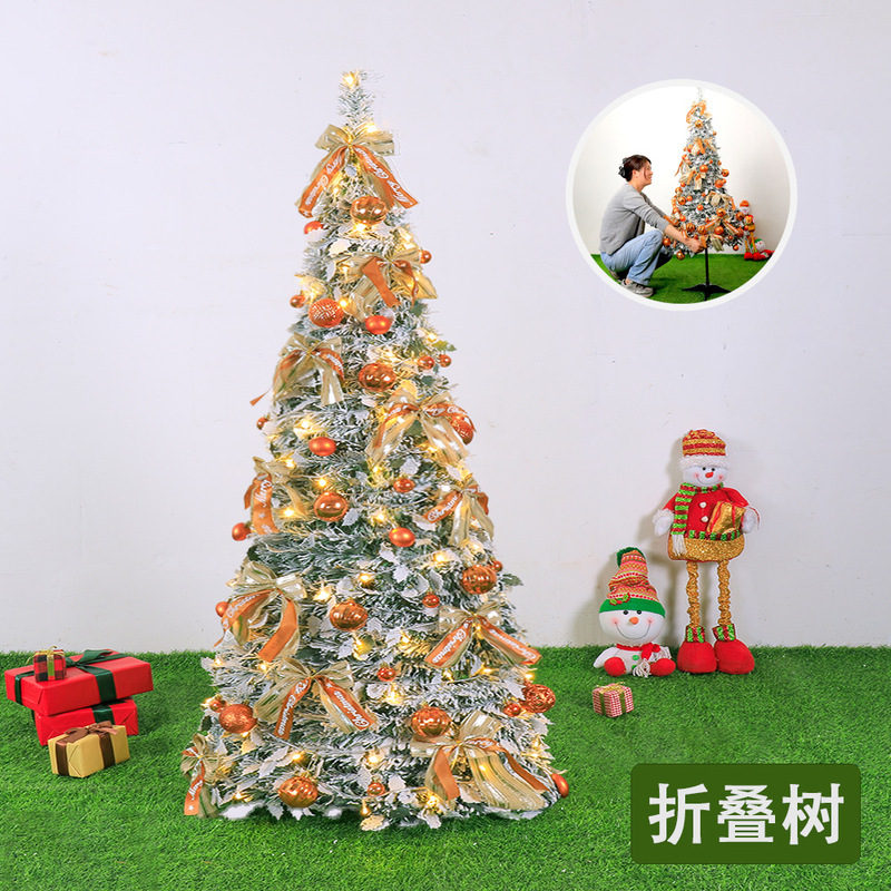 Christmas Tree with Lights, Foldable and Expandable Flocked Tree, Home Christmas Tree Decoration Set, Expandable Christmas Tree