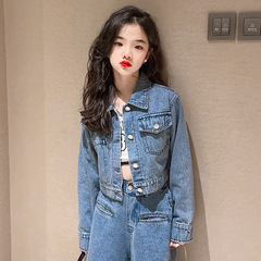Women's and Girls' Fashionable Denim Pants Set with Spring and Autumn Style for Children