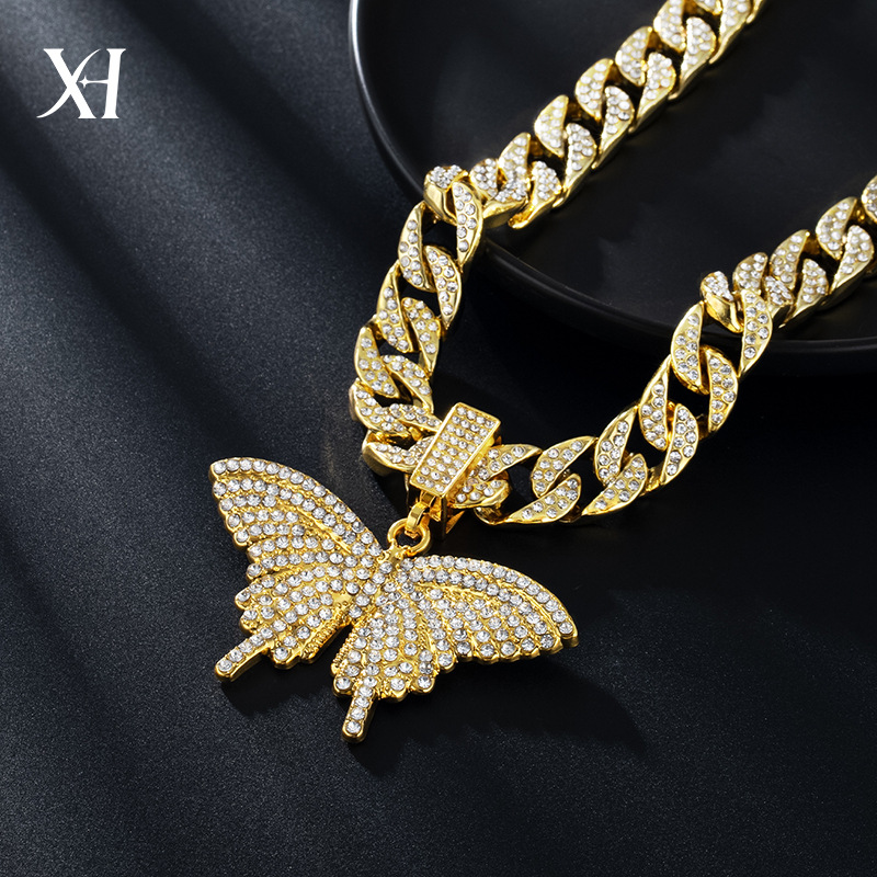 New full diamond Cuban chain splicing letter love pendant hip-hop street culture trendy men's necklace_voghion.com