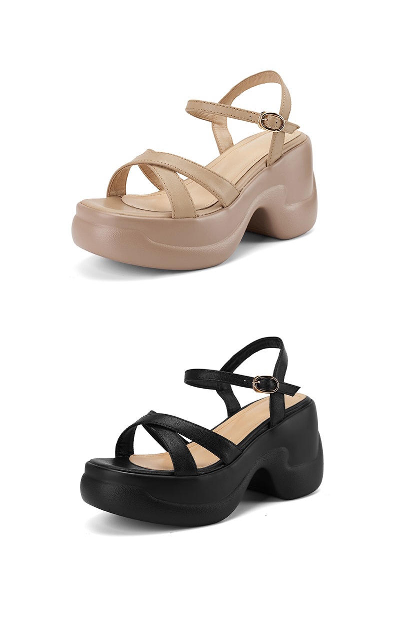 Sandal cao gót nữ hở mũi đế xuồng da bò, quai ngang đi làm — đen chi tiết 13