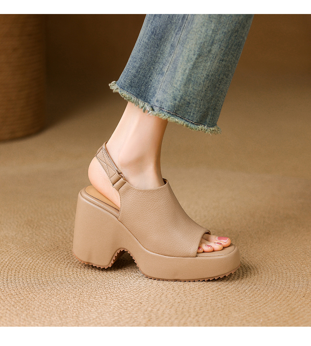 Sandal cao gót nữ hở mũi đế xuồng da bò mềm quai dán — màu trắng ngà, màu mơ chi tiết 9