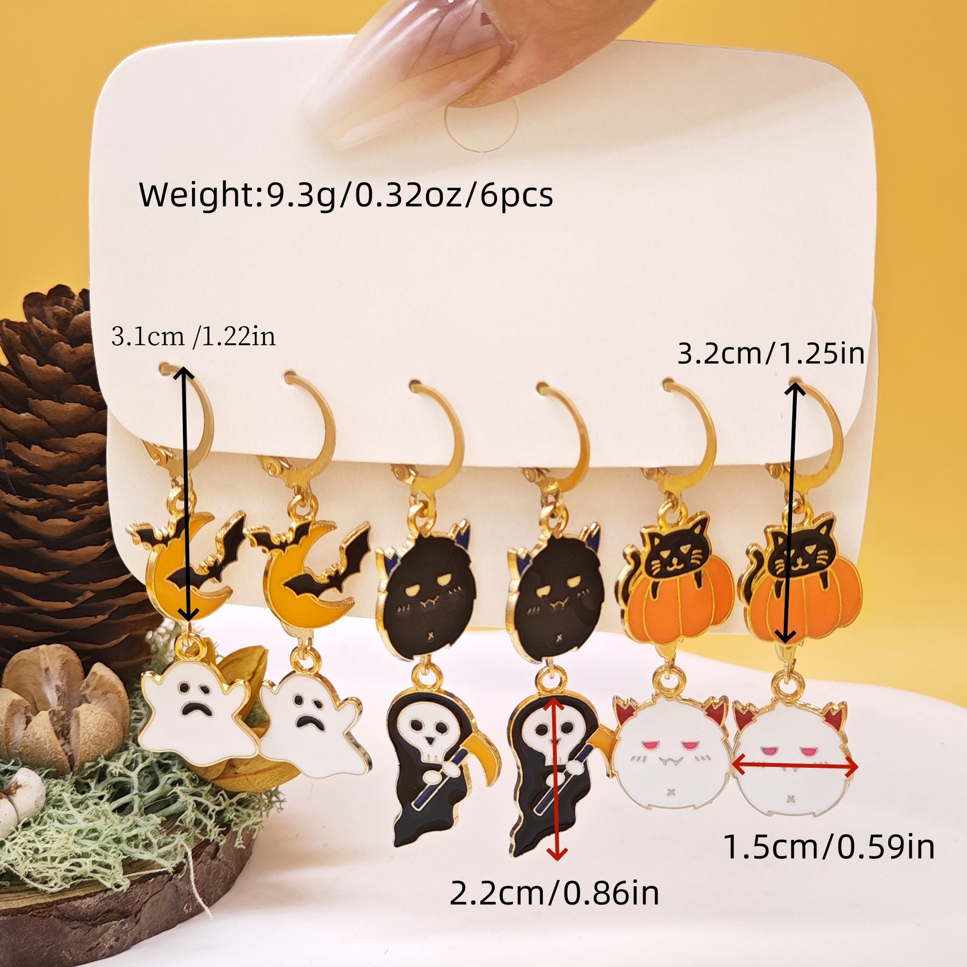 20g Weight Alloy Ear Needle Material Drop Earrings Classification 1 Set Quantity Holiday, Daily Occasion Alloy Material Halloween Festival Pumpkin, Cat, Ghost Pattern Women's Gender Cartoon Style Style Enamel Craft Cartoon Style Pumpkin Cat Ghost Alloy Enamel Earring Sets For Women's Holiday Daily 5