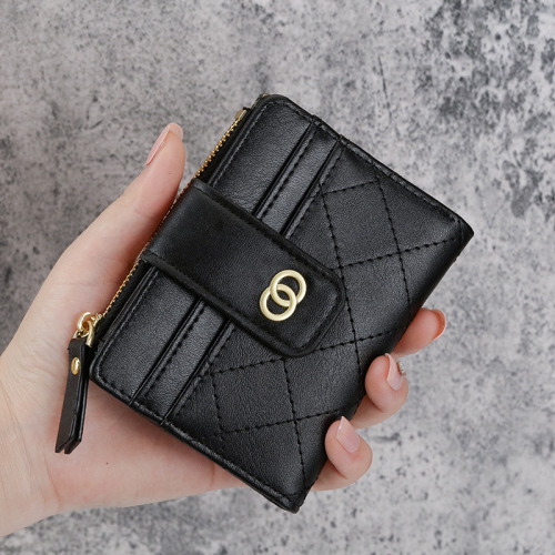  new buckle vertical style women's Korean version multi-card slot short coin purse card bag small wallet zipper