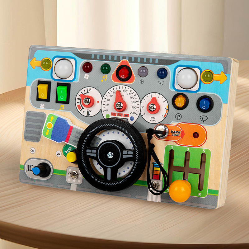 Tablero de actividades Montessori para niños pequeños: volante de coche para el aprendizaje temprano, simulación de conducción, rompecabezas para abrir cerraduras