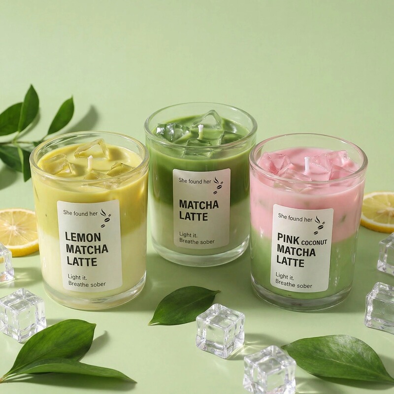 Cross-Border Creative Summer Matcha Cup-Shaped Jelly Wax Party Home Decoration Scented Candles Ambiance Candles Wholesale
