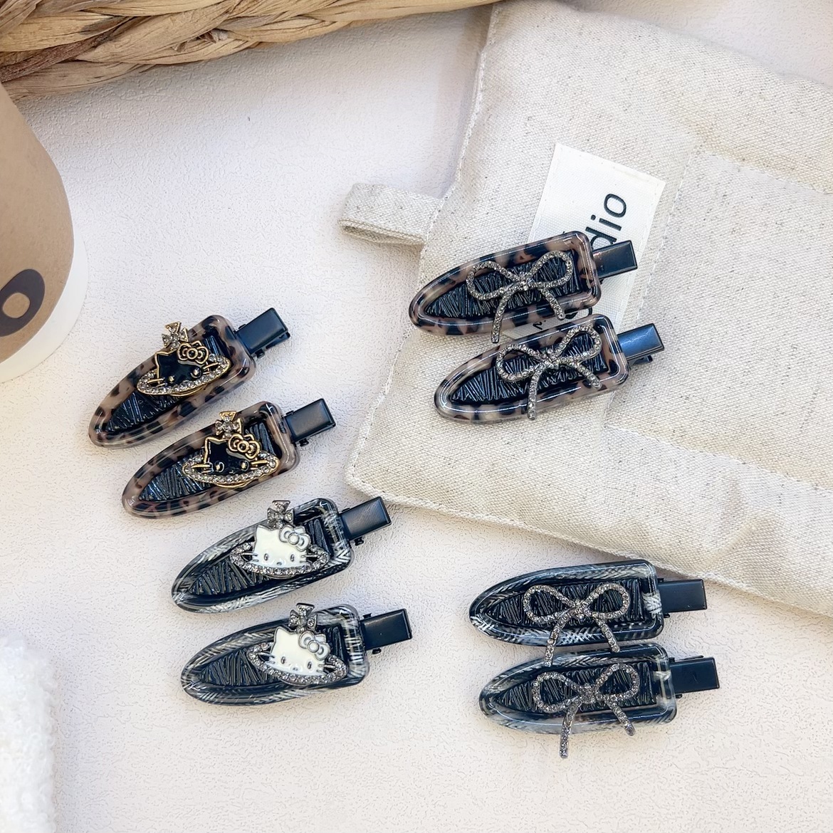 韓版新款ins小眾設計感復古格紋蝴蝶結無痕髮夾精緻百搭碎髮夾發