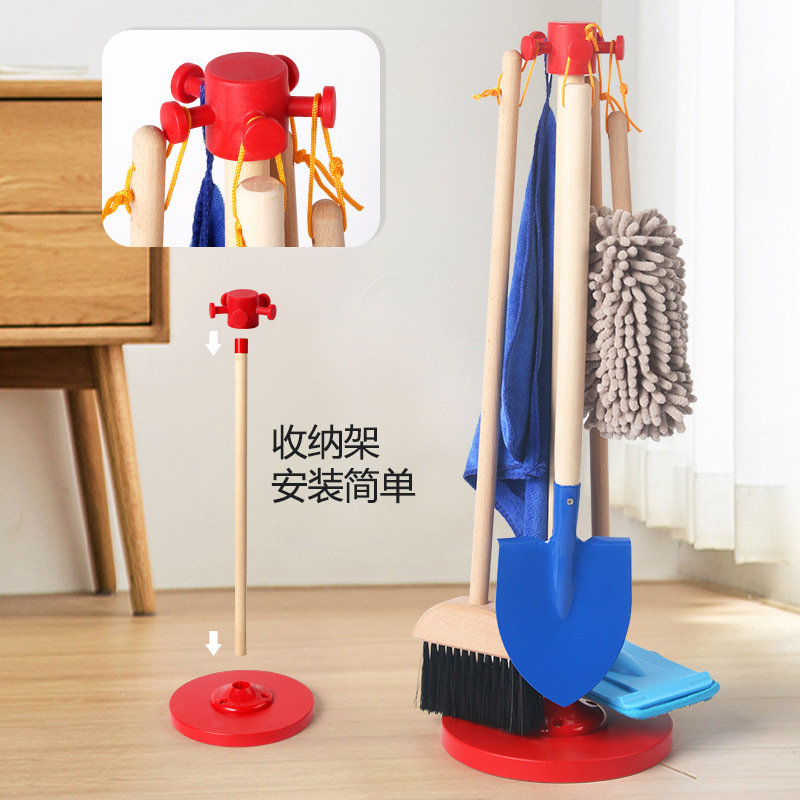 Juego de herramientas de limpieza de casas de juegos de madera para niños, entrenamiento de la coordinación mano-ojo, educación temprana, limpieza, juguetes de iluminación