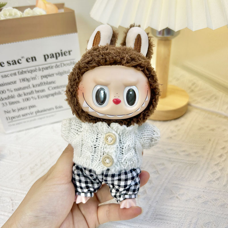 15cm ciego caja pull paño suéter pantalones macaron labubu colgante muñeca suéter Año Nuevo suéter lindo