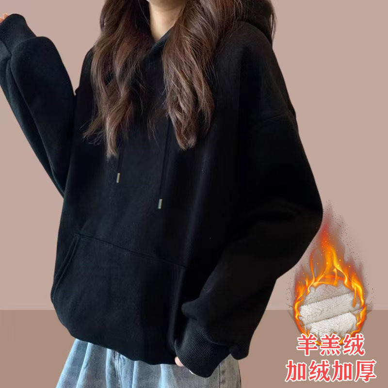 加绒连帽卫衣女情侣装2025秋冬宽松bf慵懒风休闲外套帽衫女装外贸|undefined