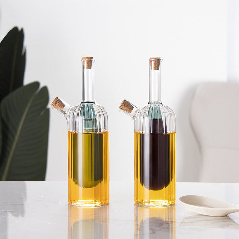 Botella de vinagre de vidrio creativa de cocina casera sellada de doble vidrio de salsa de soja botella de vinagre de condimento a prueba de fugas de aceite 2 - en - 1