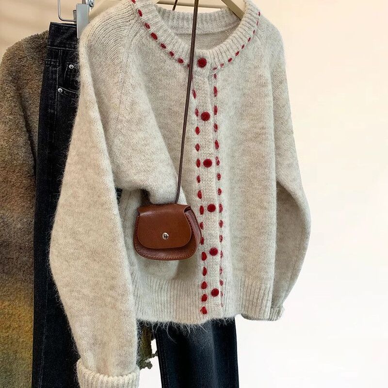 Soft and Thick Round Neck Sweater Jacket Autumn and Winter 2025 New Loose Casual Lazy Knitted Cardigan Top Trendy