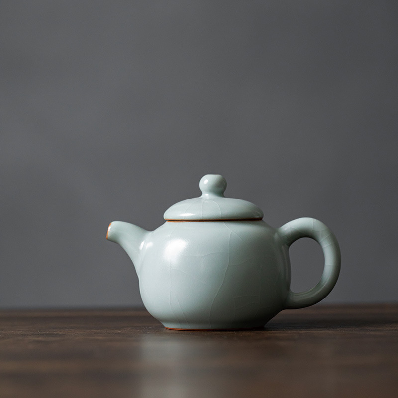 丰子汝窑【天青袍尊壶】13x8.4cm 200ml 纯手工开片泡茶壶陶瓷