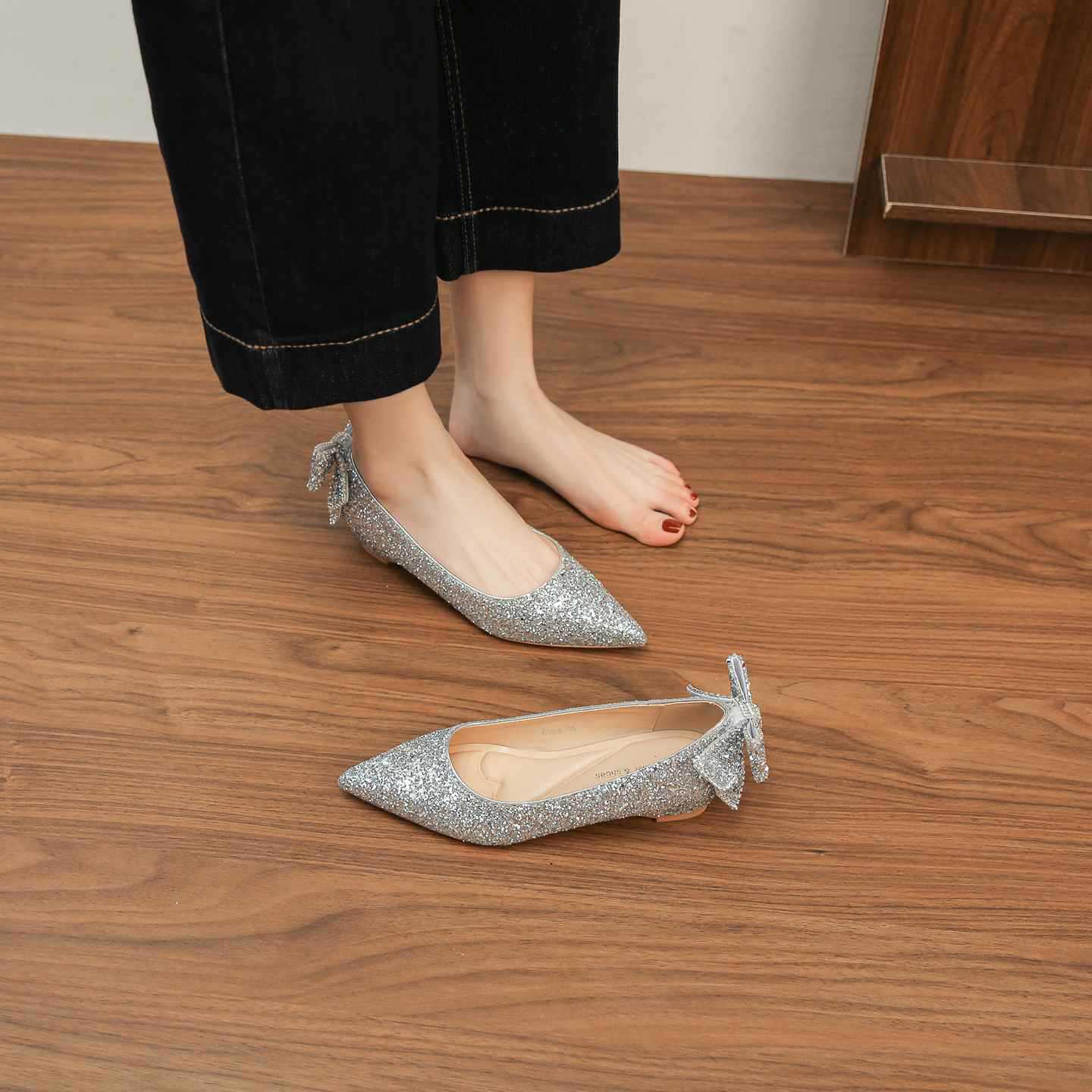 6388E-177 Internal Height Increase Sequin High Heels With Crystal Rhinestones Main Gauze Shoes Xiuhe Two-Way Bride_voghion.com