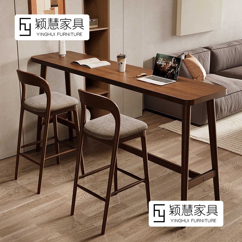 Solid Wood Bar Table and Chair Combination Simple Office Bar Table Dining Table Home Small Apartment Living Room Wall High Table