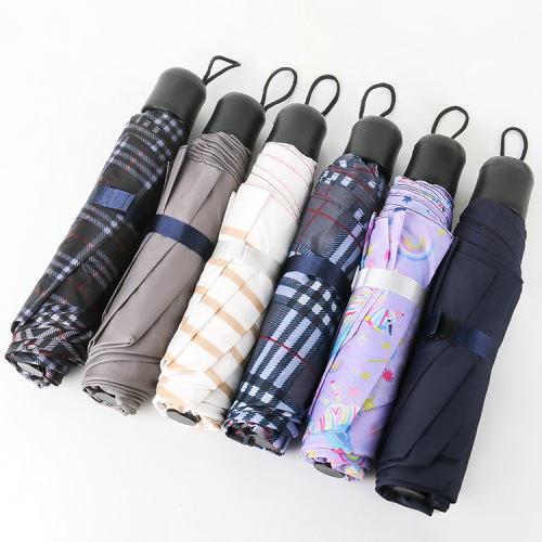 Tri-fold plaid umbrella couple umbrella portable mini folding umbrella manufacturer wholesale advertising umbrella