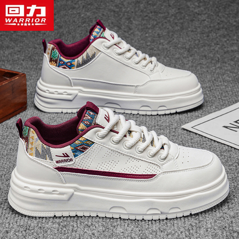 Warrior Official Genuine Men's Shoes 2026 Spring New Trendy Leather White Sneakers Popular Thick-Soled Sneakers for Men