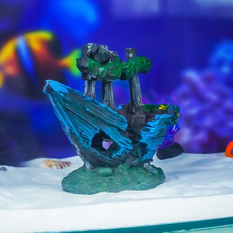 Barco de simulación, peces y camarones, casa de esquivar el paisaje de la pecera, decoración de la pecera de la cueva, decoración de la pecera, acuario, naufragio roto