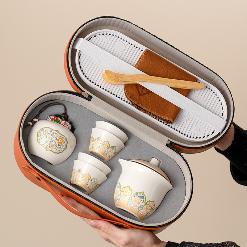 Travel Tea Set Small Set Cover Bowl Express Cup One Pot Three Cups Portable Outdoor Kung Fu Ceramic Business Accompanying Gift