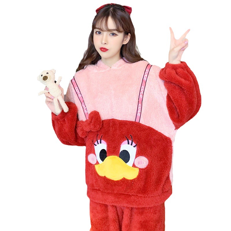 2023 popular Otoño e Invierno coral polar pijamas de manga larga engrosada de las mujeres de dibujos animados lindo felpa desgaste del hogar traje