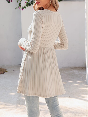New spring and summer solid color crew collar, long-sleeved, single-breasted, ribbed casual T-shirt