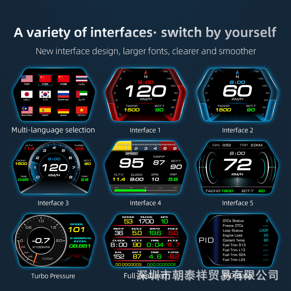 P17 coche HUD pantalla frontal coche OBD velocidad general computadora de conducción instrumento de velocidad de temperatura del agua de alta definición