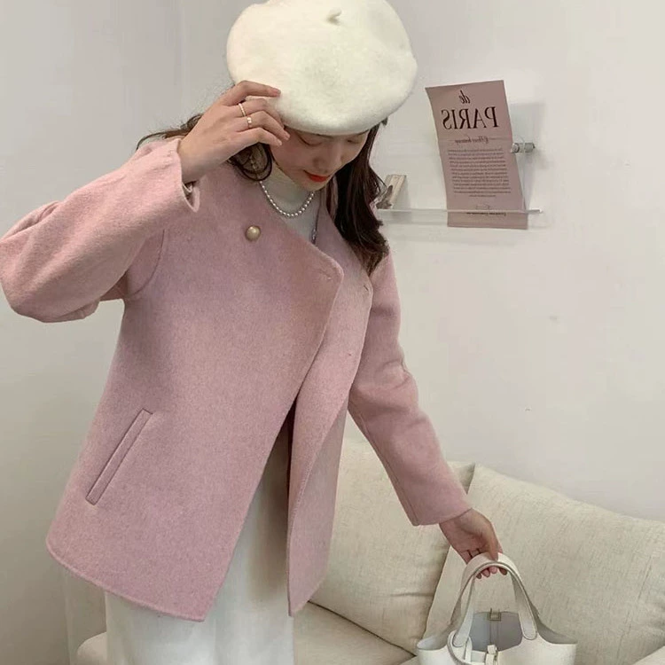 Двустороннее кашемировое пальто в стиле Шанель, женское короткое с круглым вырезом, 2023 весеннее Новое маленькое шерстяное пальто-накидка