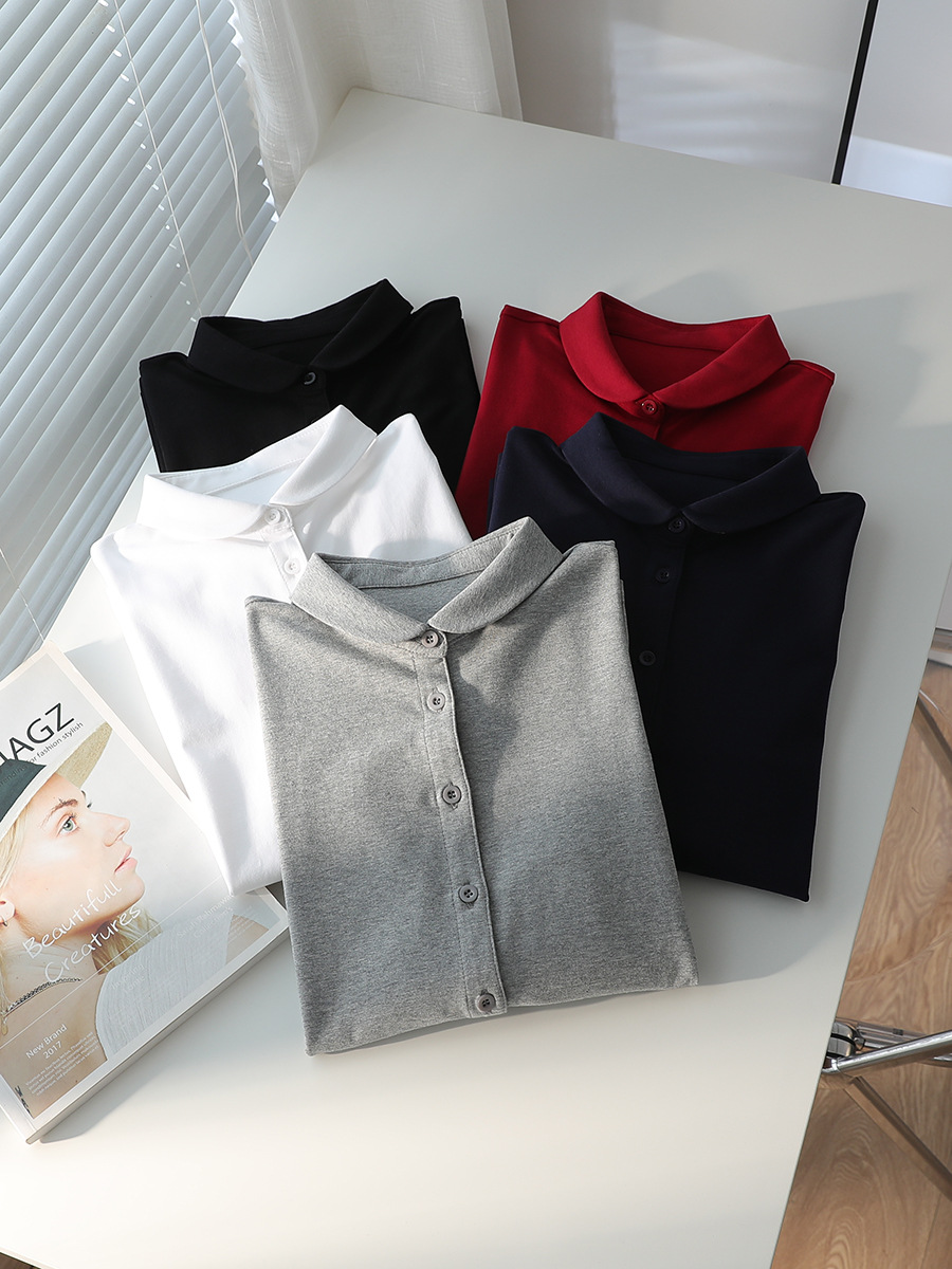 多用途で快適な女性用秋冬ボトムシャツ、ニットストレッチコットン長袖白シャツ、肌に優しく暖かいシャツ