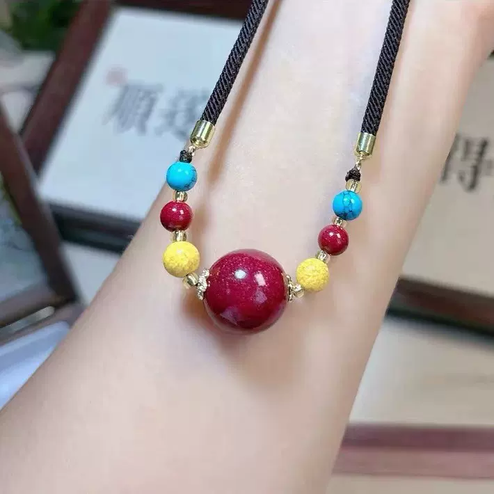 汇雅珠宝朱砂高含量紫金砂万福珠转运珠女款锁骨项链大圆满珠吊坠