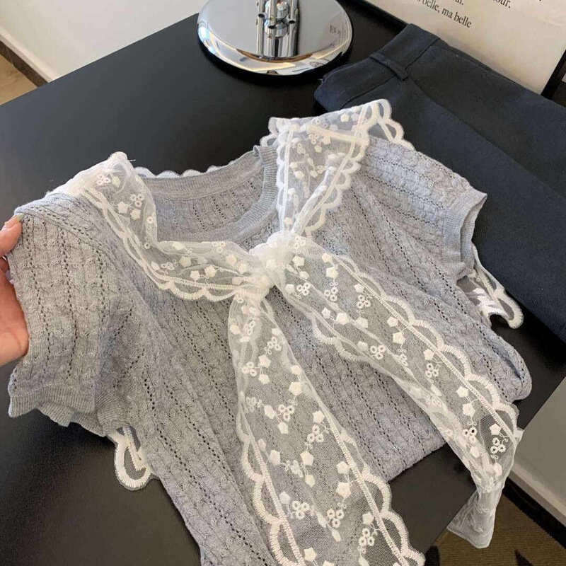 Spring and Summer Travel Style Youthful Knitwear with a Korean Design, Lace Shawl, Short-Sleeved Thin T-Shirt for Women Spring and Summer Travel Style Youthful Knitwear with a Korean Design, Lace Shawl, Short-Sleeved Thin T-Shirt for Women