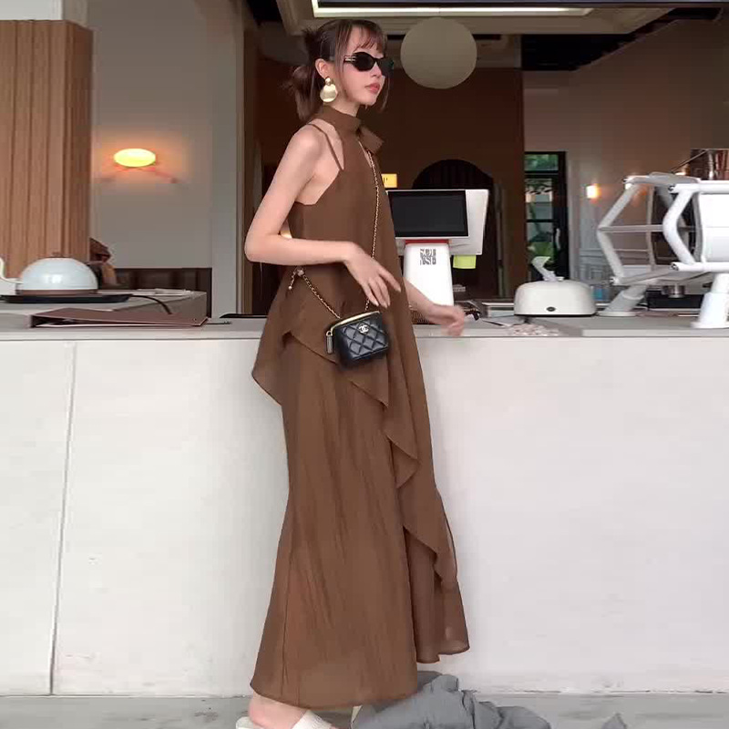Verano 2024 nuevo diseño de ropa de mujer transfronteriza de Europa y América Amazon nicho irregular cuello vestido largo